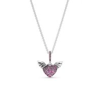   Pandora Rózsaszín pavé szív angyalszárny nyaklánc 398505C02-45