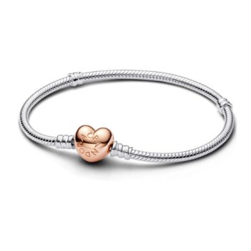 Pandora Moments Rose és ezüst karkötő szív alakú zárral 580719