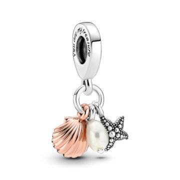 Pandora Édesvízi tenyésztett gyöngy, tengeri csillag és kagyló tripla függő charm 781690C01