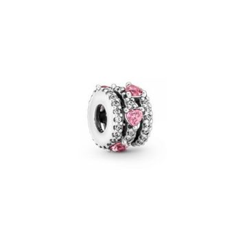 Pandora Tripla soros pávé ezüst charm rózsaszín szivekkel 791161C01