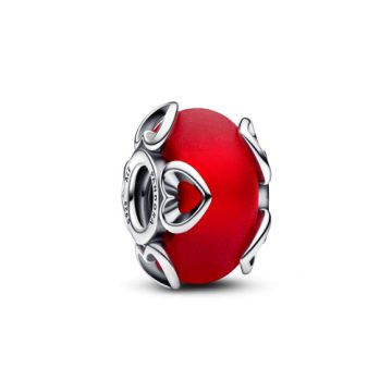 Pandora Fagyos piros muranói üveg és szívek charm 792497C01