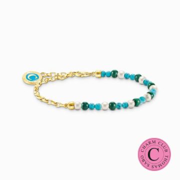 Thomas Sabo Member pearls, malachite, turquoise gold charm karkötő A2130-140-7